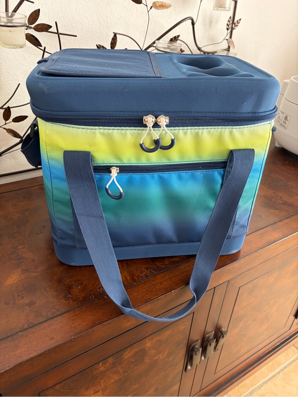 Insulated Ombre Cooler Tote – Navy & Green
